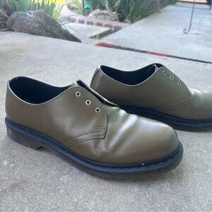 Men's Olive Green Leather Dr. Martians 1461 Shoes
